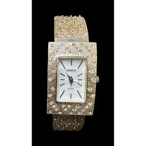 Vintage Geneva Elite Gold Toned Fashion Watch Bangle Costume Jewelry